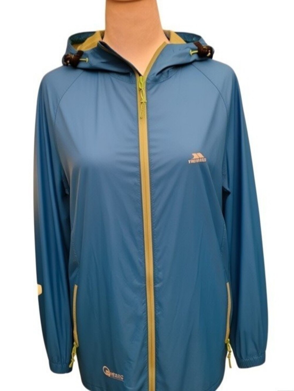 Trespass Blue Hooded Waterproof Jacket with Yellow Trim